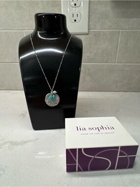 NEW lia sophia Silver Pendant Necklace with faux turquoise and faux pearl Accent